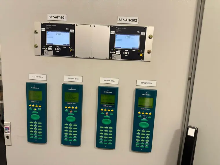 Emerson FloBoss S600+ flow computers in a control panel