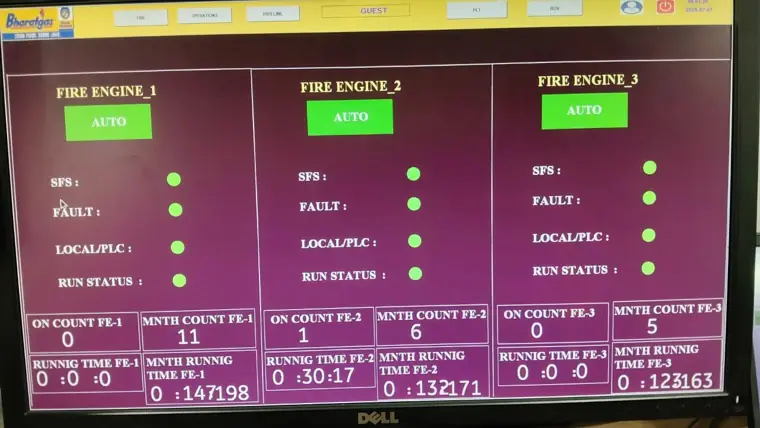 Fire engine status, run hours and counters on SCADA
