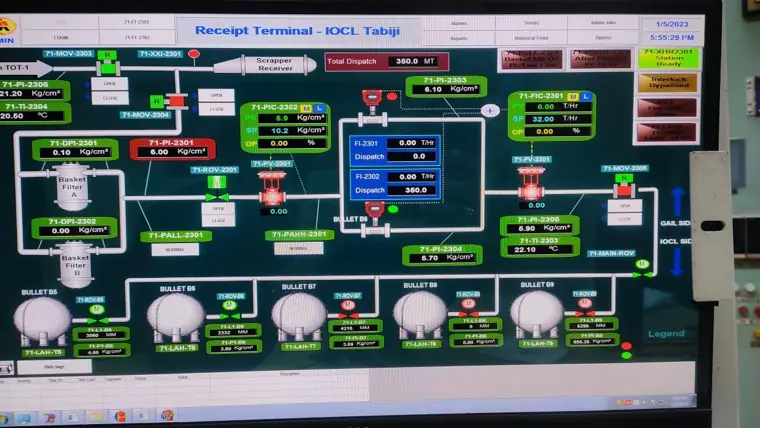 LPG receipt terminal SCADA screen